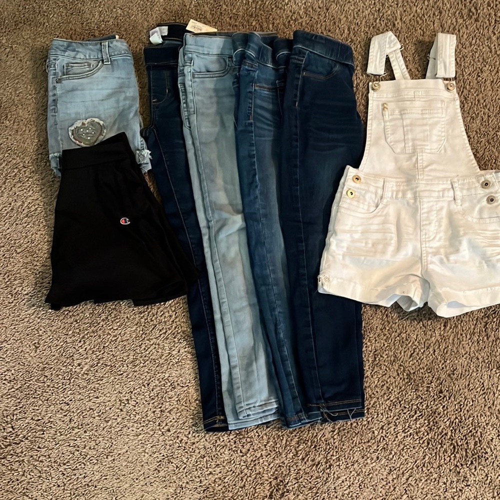 Girl jeans lot/1 skirt/1 pair of shorts/1 over alls